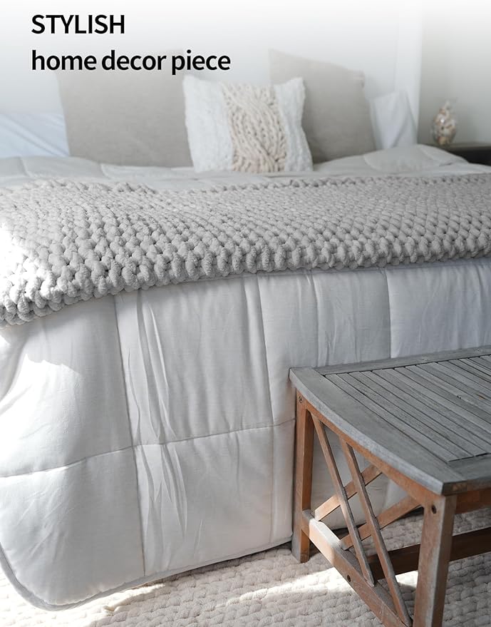 YnM Chunky Throw Blanket, Hand Knitted with Chenille Yarn, Skin Friendly, Ventilated and Breathable, Machine Washable, Home Décor Piece for Couch, Sofa and Bed (Glacier Grey, 50x60 Inch)