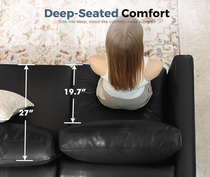 118.5" Faux Leather Modular Sectional Sofa with Storage Seat, Modern 6 Seater Couch Deep Seat with Removable Cover DIY Combination Black