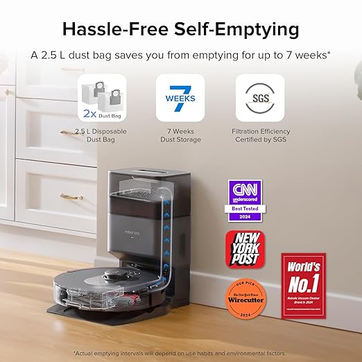 roborock Q5 Max+ Robot Vacuum with Self-Empty Dock, Upgraded from Q5+, 5500 Pa Suction, DuoRoller Brush, Hands-Free Cleaning for up to 7 Weeks, PreciSense LiDAR Navigation, App & Voice Control