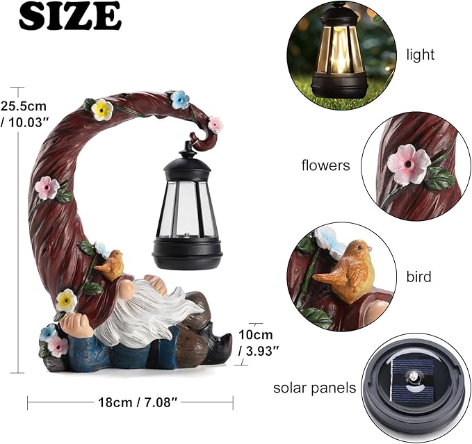 Garden Gnomes Outdoor Statues with Solar Light Funny Gnome Decor Gifts for Women Mom Gnomes Decorations for Home Patio Lawn Yard Garden Decor