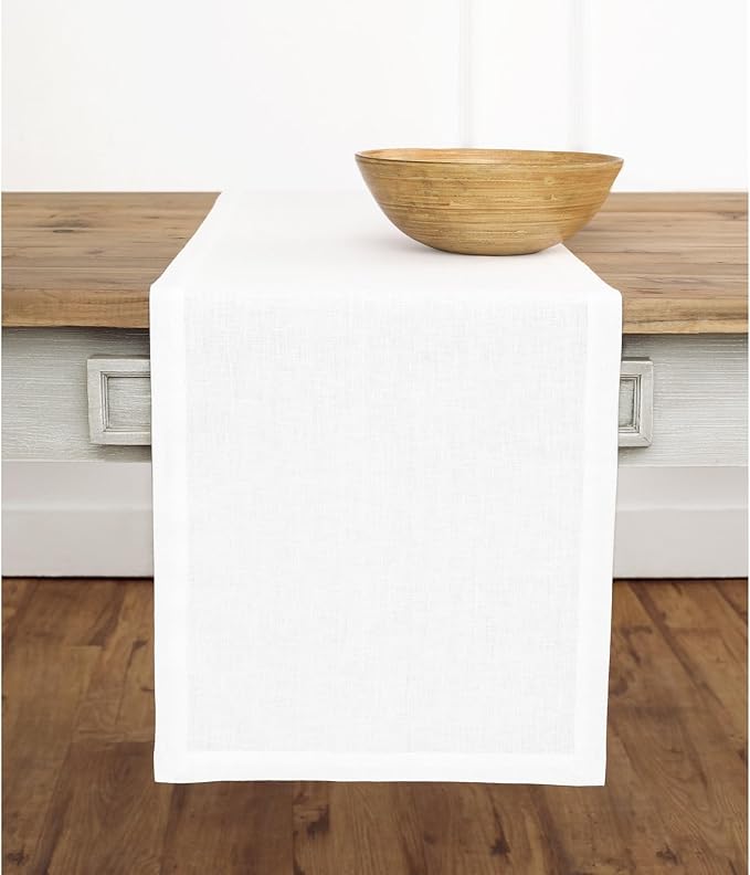 Solino Home Linen White Table Runner 36 Inches - 100% Pure Linen Small Table Runner 14 x 36 Inch Ideal for Dresser and Coffee Tables - Fall, Autumn, Halloween, Thanksgiving - Fete