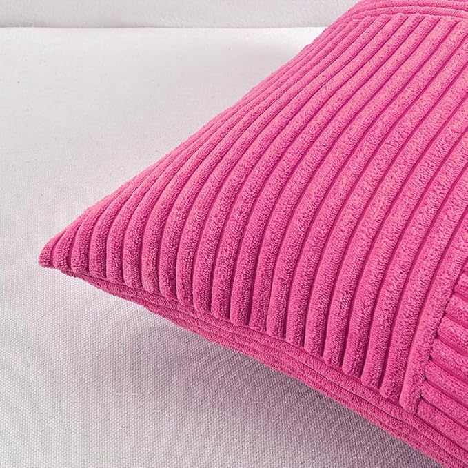 Fancy Homi 2 Packs Hot Pink Decorative Throw Pillow Covers 16x16 Inch for Living Room Couch Bed Sofa, Rustic Farmhouse Boho Home Decor, Soft Corss Patchwork Corduroy Textured Cushion Case 40x40 cm