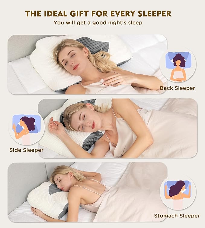 Osteo Cervical Pillow for Neck Pain Relief, Hollow Design Odorless Memory Foam Pillows with Cooling Case, Adjustable Orthopedic Bed Sleeping, Contour Support Side Back Stomach Sleepers
