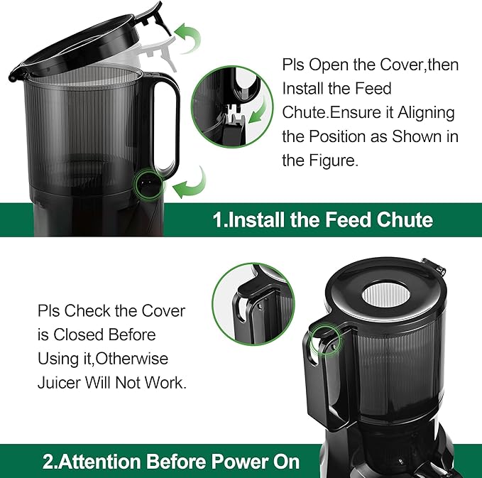 Cold Press Juicer Machines Slow Masticating Juicer Machines with 1.1 L Large Feed Chute Fit Whole Fruits and Vegetables Easy Clean Self Feeding,High Juice Yield,BPA Free (Ink-black)