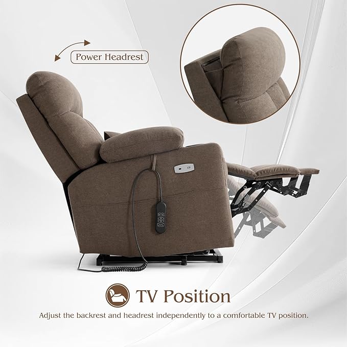 Power Lift Recliner Chair for Elderly with Extended Footrest, Infinite Position Lay Flat Recliner Chair for Adult W/Massage & Heating, Adjustable Headrest, 3-Motor Zero Gravity,Cup Holder, Fabric