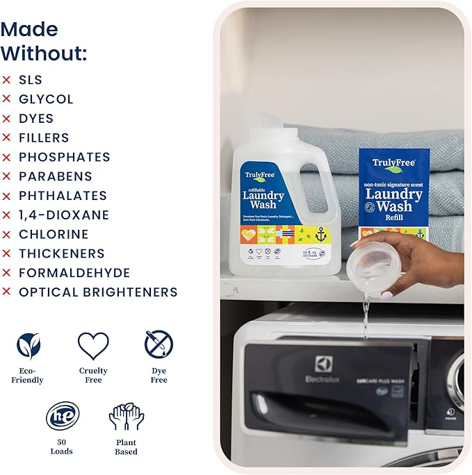 Laundry Detergent for Sensitive Skin | Gentle & Safe for Baby Clothes | Plant-Based | Easy to Dissolve to Create a Liquid| Include 1 Refillable Bottle| Signature Scent (50 Loads)