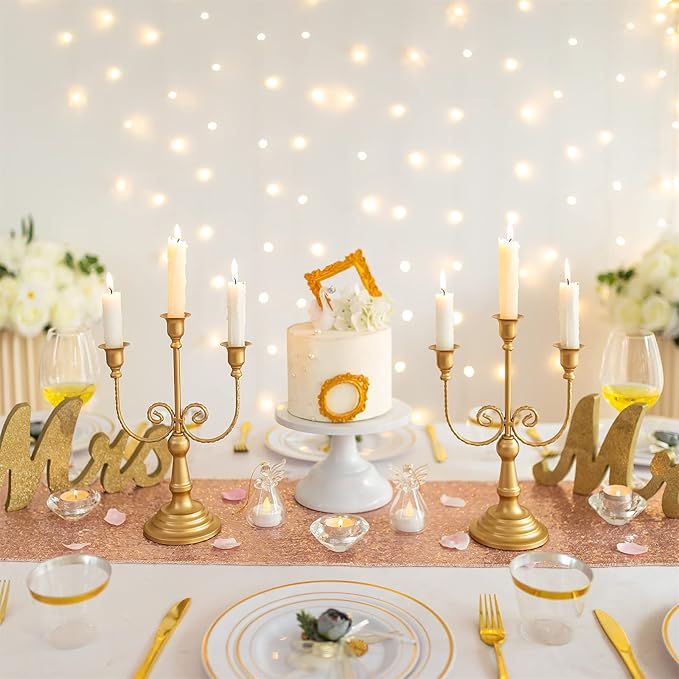 Sziqiqi Gold Taper Candle Holder for Centerpiece - 3-Candle Candlesticks Holder for Wedding Table Centerpieces Metal Candle Stick Holders Fireplace Mantle Decor