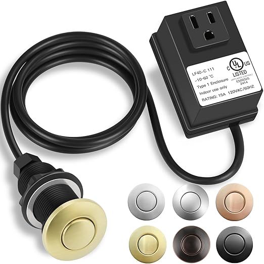 Garbage Disposal Air Switch Kit, UL Certified Professional Garbage Disposal Switch Button Power Module, Sink Top Waste Disposer On/Off Switch