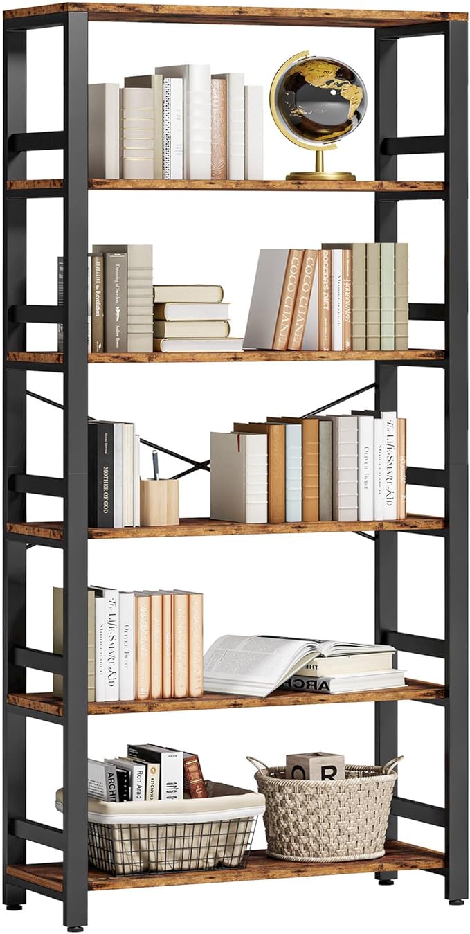 IRONCK Bookshelf, 31.5in Wide Shelf 6 Tier Bookcase, 110lbs/shelf Vintage Industrial Style Bookshelves for Bedroom, Living Room and Home Office, Vintage Brown