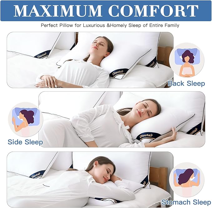 OTOSTAR Bed Pillows for Sleeping 2 Pack King Size Cooling Pillows Luxury Sleeping Pillow 3D Microfiber Filling Breathable Cover Soft Hotel Collection Pillows for Back Side or Stomach Sleepers
