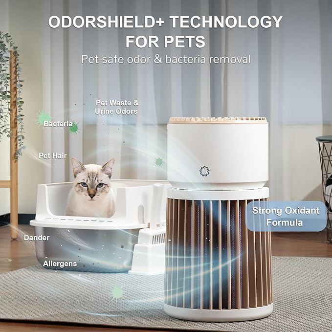 Airthereal Pet Air Purifier with Odor Eliminate H13 Purple Filter - Air Cleaner for Pet Hair, Dander, Cat Urine Odor, Dust, Smoke - Integrated PM 2.5 Air Quality Sensor, 360°Air Intake, AGH400-PET