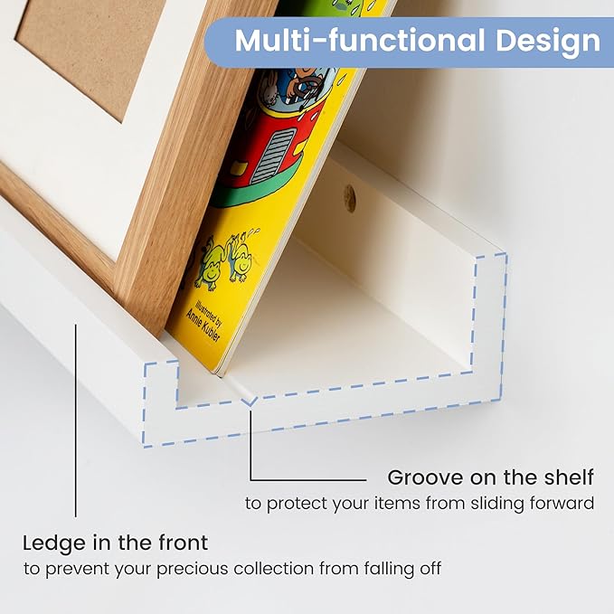 Picture Ledge Shelf for Wall, 48 inch Solid Pine Wood Nursery Book Shelves 2 Packs, Floating Ledge Shelves for Kids' Room Bedroom Bathroom Living Room Photo Frames Office Nursey Wall Decor, White
