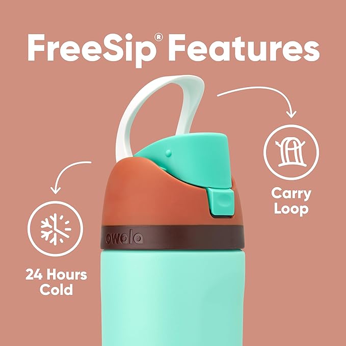 Owala Kids FreeSip Insulated Stainless Steel Water Bottle with Straw, BPA-Free Sports Water Bottle, Great for Travel, 16 oz, Mint Chocolate