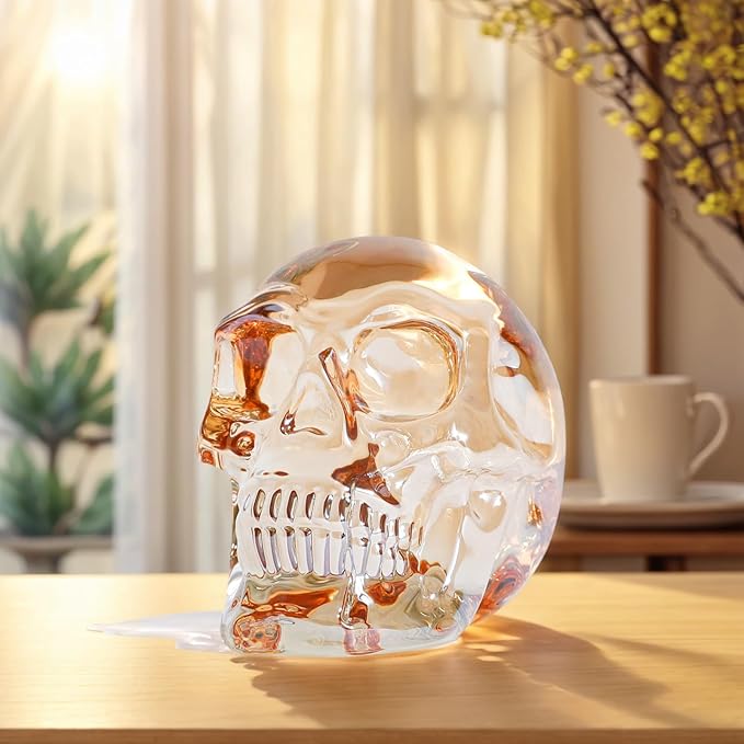 Model Statue for Home Décor Crystal Skull Decorative Figurine Gifts for Women Husbands Halloween Head Figurine Decoration Gift (Champagne Color Skull)
