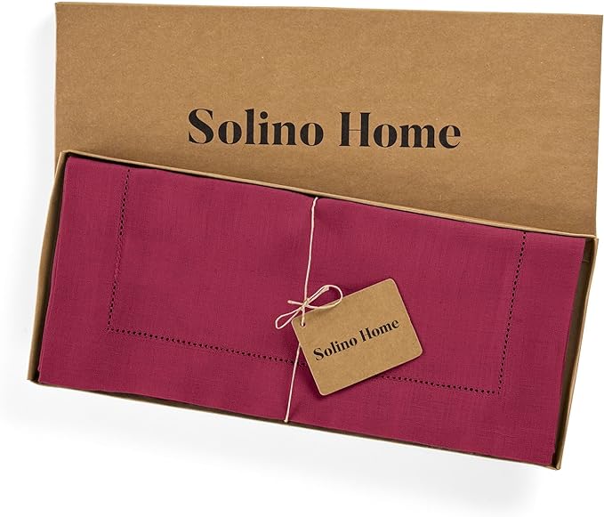Solino Home Linen Beet Table Runner 90 Inches Long - 100% Pure Linen Hemstitch 14 x 90 Inch Table Runner for Dining, Fall, Autumn, Thanksgiving - Classic Hemstitch