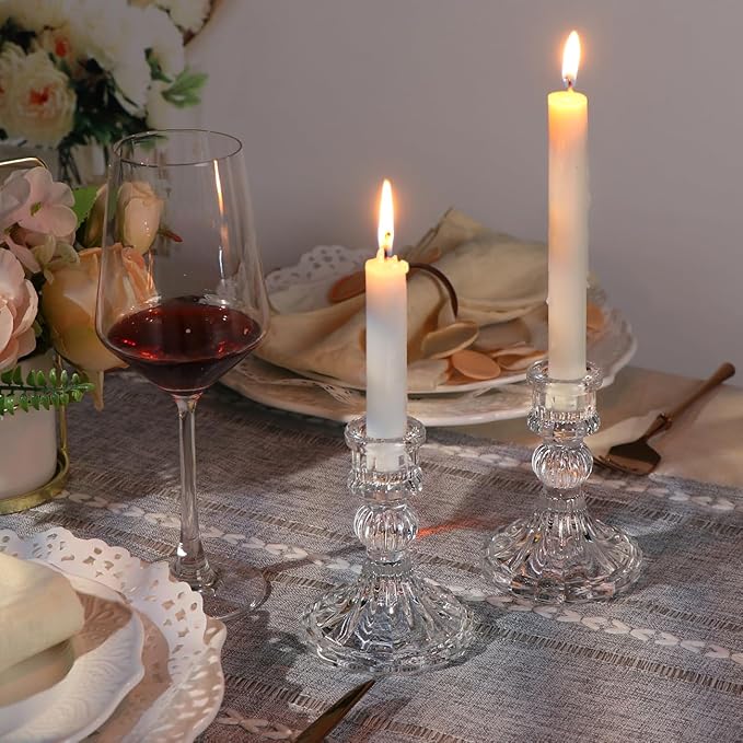 Candlestick Holders Set, 4" H Taper Candle Holders Bulk, 12Pcs Glass Candle Holders for Wedding, Festival, Party & Windowsill Decor
