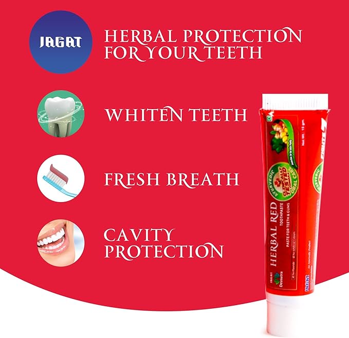 Jagat Devsutra Ayurvedic Herbal Red Toothpaste for Teeth Whitening & Cold Breath - 100% Natural Formula, No Fluoride & Artificial Colours - Pack of 2 (4.4 OZ Tubes) Try Once