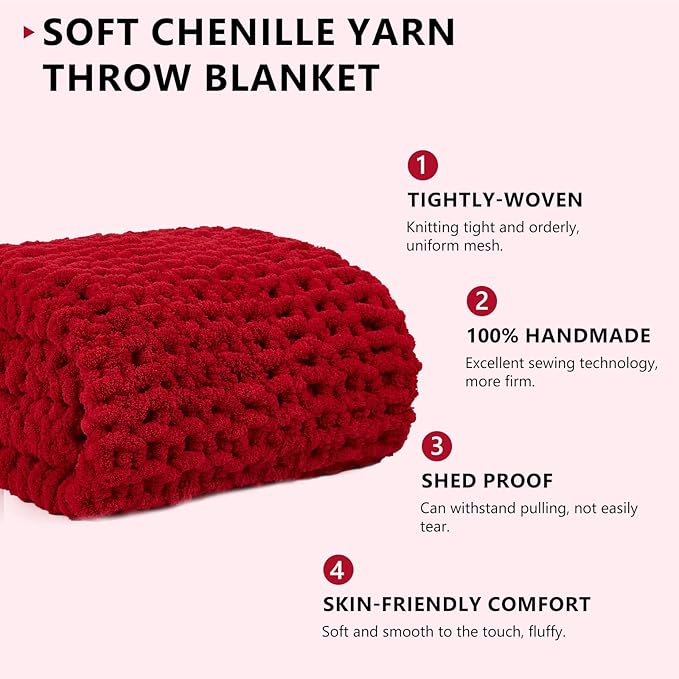 L'AGRATY Chunky Knit Blanket - Soft Chenille Yarn Throw - 60x80 inch: Handmade Thick Cable Crochet Blanket - Large Chunky Yarn Rope Knot Throw for Couch, Sofa, Bed, Home Decor