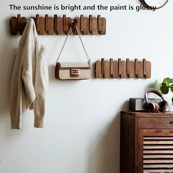 Wall Mounted Piano Key Hanger | Flip Style Hook | Entrance Wall Art Hook, Made of Oak Wood (3 Times Painted, 4 Times Polished) (Arc Beech, 8Hooks)