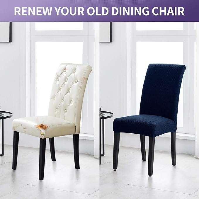 Joccun Chair Covers for Dining Room Set of 6,Dining Chair Slipcovers Stretch Dining Room Chair Covers Seat Protector,Washable Parsons Chair Cover for Home,Hotel,Banquet(Navy,6 Pack)