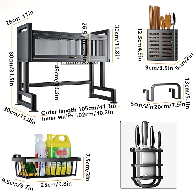 Home Furnishing Over The Sink Dish Drainer Drying Rack 3 Tier Over Sink Dish Rack for,oversink Dish Dry Rack,Space Saving Dish Drying Rack,Kitchen Sink Organizer countertop(Black,105cm/41.3in)