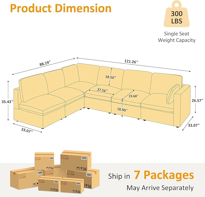 Modular Sectional Sofa, Convertible Sofa Couch Modular Sofa with Ottoman, Sectional Sofas for Living Room Small Apartments