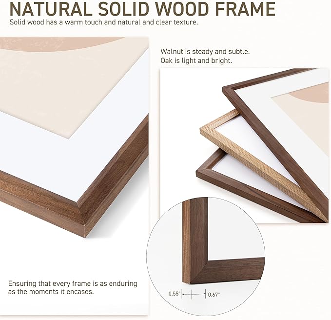 22x28 Poster Frame Set of 2 Natural Solid Walnut Photo Frames with 18x24 Removable Mat Wall Hanging Large Handcrafted Frame with HD Plexiglass Wall and Tabletop Display Large Picture Frame