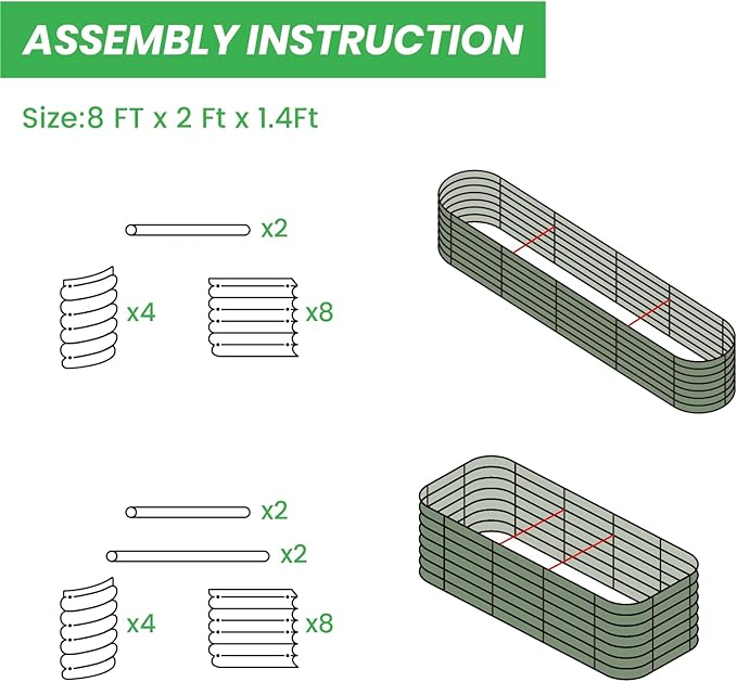 Raised Garden Bed Kit 8×2×1.4 FT Magnesium-Aluminum-Zinc Stainless Steel Metal Planter Box for Planting Outdoor Plants Vegetables（Gray）