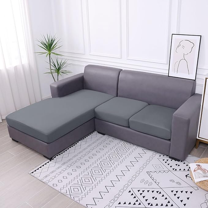 hyha Waterproof Couch Cushion Covers, Sectional Sofa Slipcovers Washable, L Shape Chaise Dog Couch Covers for Sectional Sofa, Universal Furniture Protector (1 Piece for Chaise XL, Dark Grey)