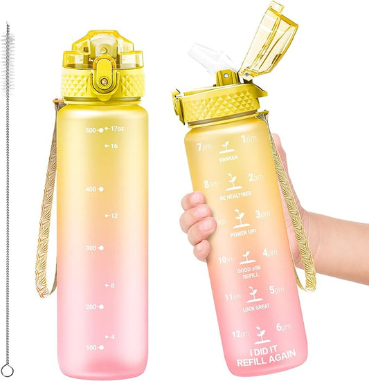 OLDLEY Kids Water Bottle for School, 17 oz, BPA-Free, Tritan Plastic, One-handed Opening, Anti-dust Spout Cover, Nectarine