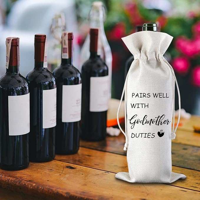 Pairs Well with Godmother Duties Godmother Wine Bag Mother Day Gift Godmother Gift Baptism Gift Wine Bags Godmother Proposal Gifts Christening Gift for Godmother