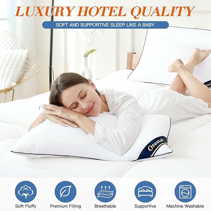 OTOSTAR Bed Pillows for Sleeping 4 Pack Standard Size Cooling Pillows Luxury Sleeping Pillow 3D Microfiber Filling Breathable Cover Soft Hotel Collection Pillows for Back Side or Stomach Sleepers