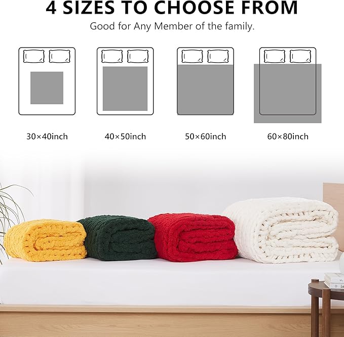 L'AGRATY Chunky Knit Blanket - Soft Chenille Yarn Throw - 60x80 inch: Handmade Thick Cable Crochet Blanket - Large Chunky Yarn Rope Knot Throw for Couch, Sofa, Bed, Home Decor