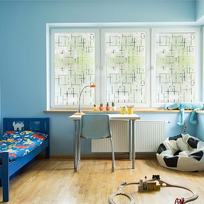 Finnez Frosted Window Film Non-Adhesive, Frosting Privacy Film for Glass Windows, Self Static-Cling Decorative Window Cling for Home Office UV Protection Cross Pattern 45.2 x 78.7 inches