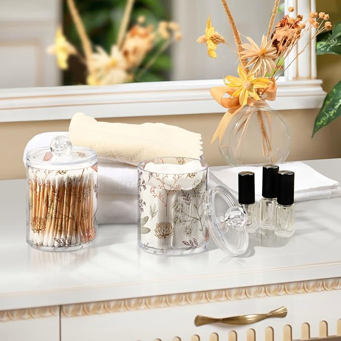 2 Pack Qtip Holder Organizer Dispenser Dragonfly Pattern Bathroom Storage Canister Cotton Ball Holder Container for Cotton Swabs/Pads/Floss