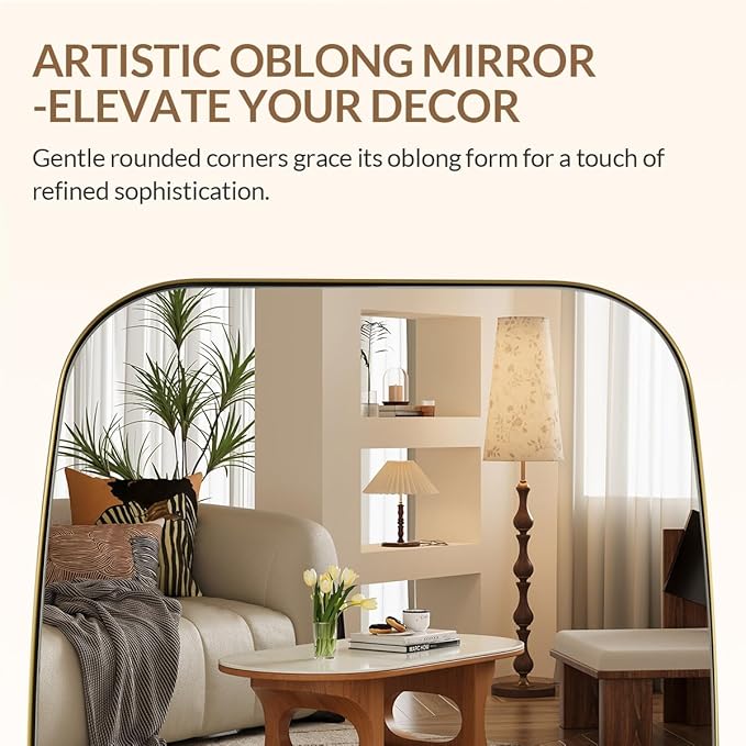 ANDY STAR Gold Oval Mirrors for Bathroom, Large 24x36’’ Brushed Gold Metal Framed Oblong Wall Mirror, Modern Brass Vanity Mirror in Stainless Steel Frame Wall Mount Horizontal or Vertical