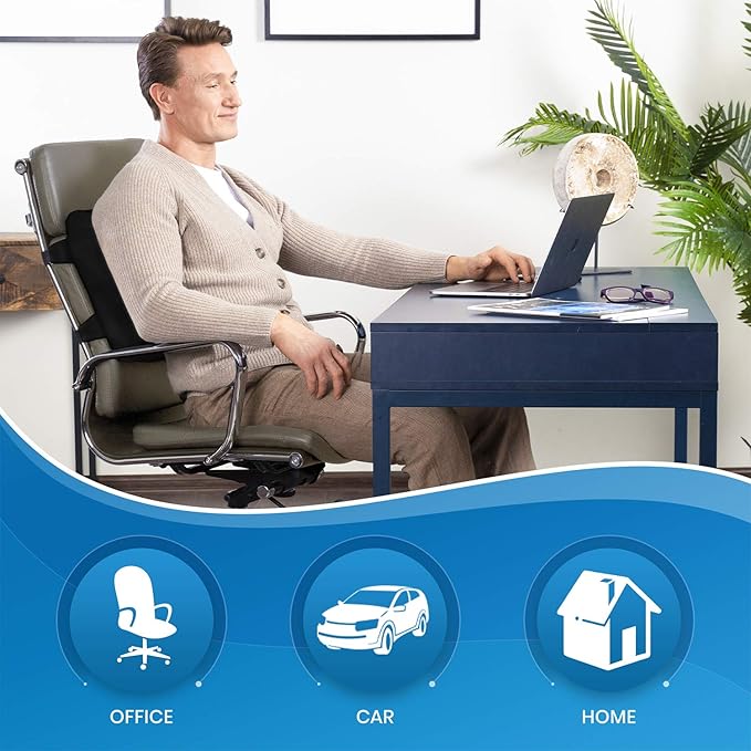 Everlasting Comfort Lumbar Support Pillow for Office Chair - Gel Infused Back Cushion for Chair, Car, Couch - Lumbar Pillow Promotes Better Posture, Back Pain Relief - Ideal for Gaming and Desk Chairs