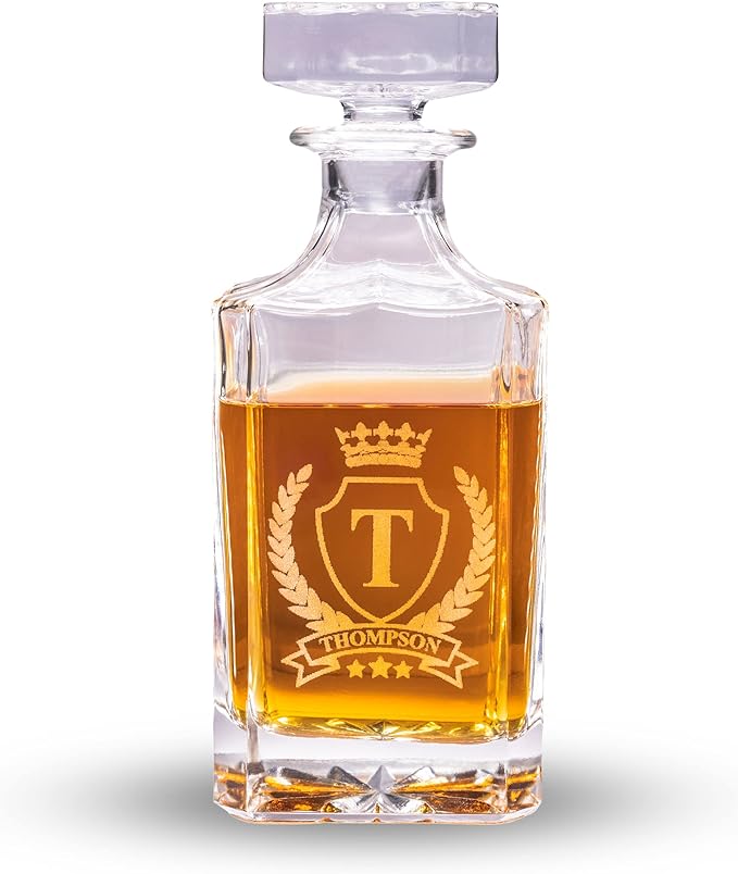 Gifts Inscribed Custom Whiskey Decanter Bottle (750 ml) - Personalized Glass Liquor Decanter Set - Customized Glassware - Engraved Whisky Glassware Gift for Wedding, Groomsman, Anniversary, Birthday