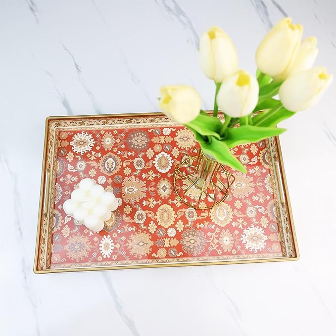 Spsyrine Serving Tray, Plastic Rectangular Coffee Table Tray with Handles, Modern Decorative Tray for Living Room, Ottoman, Home Decor, 15.6” X 10.2"