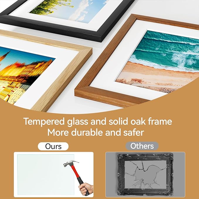 IBUYKE 11 x14 Picture Frame,Solid Oak Wood 11x14 Photo Frame with Mat to 8x10,11x14 Picture Frames With Tempered Glass,Wall Mount Display,Home Decor,Natural Oak 14 x 11 Frame,UWPF1114N