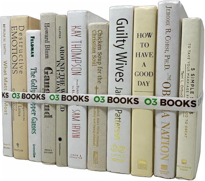 Curated Decorative Books Hardcover Décor Books for Home Décor, Choose Color, Interior Design, Office, Wedding Display, Instant Library, or Staging (Three Feet, White/Creme)