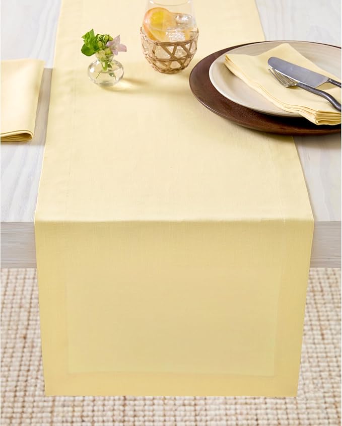 Solino Home Linen Golden Straw Table Runner 132 Inches Long - 100% Pure Linen Extra Long Table Runner 14 x 132 Inch for Fall, Autumn, Thanksgiving - Fete