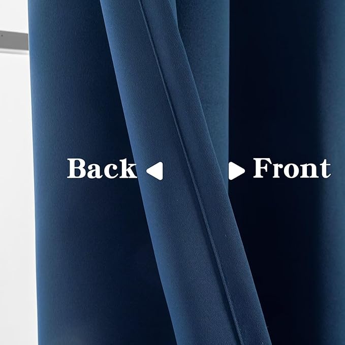 Blackout Curtains 72 Inch Length for Bedroom, Thermal Insulated Blackout Curtains 2 Panels Set, Solid Grommet Privacy Room Darkening Drapes for Living Room Windows(W52 x L72, Navy Blue)