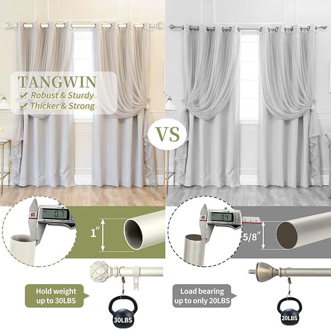 White Farmhouse Curtain Rods for Windows:72-144" Heavy Duty Adjustable Curtain Rod for Bedroom Living Room,Boho Decorative Rustic Drapery Rods with Vintage Coastal Texture Finial,Antique White