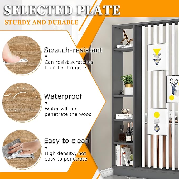 Wall Room Divider,Freestanding Room Divider with Shelves,Wood Room Divider Screen with Storage Cabinet, Wall Divider for Room Separation, for Home Office Decorative B 31.4×9.4×78.7in
