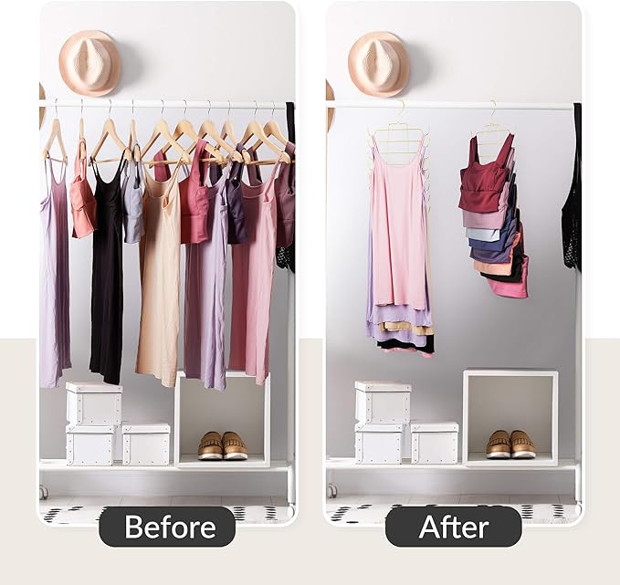 ZEDODIER 4 Pack Space Saving Bra Hangers, Non-Slip Tank Top Hanger, Closet Organizers and Storage for Camisoles Tank Tops Bras Ties Swimsuits Strappy Dress, Gold