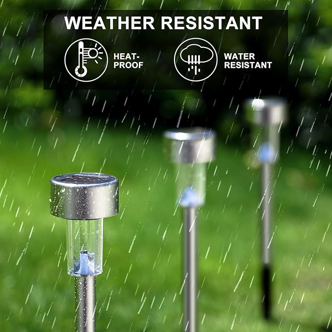 Solar Lights Outdoor Waterproof, Stainless Steel LED Landscape Lighting, Solar Garden Lights Solar Powered, Outdoor Solar Lights for Yard, Pathway, Walkway, Patio , Lawn - 16 Pack ( Cold White )