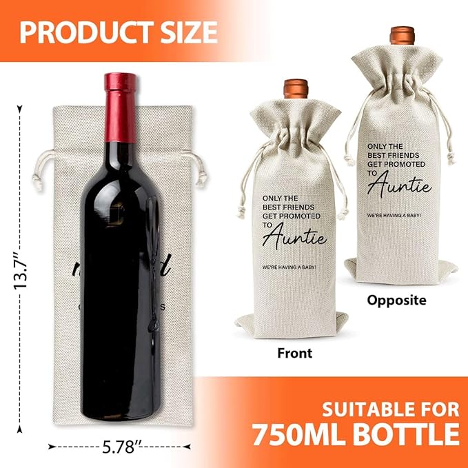 Pairs Well With Becoming Auntie Wine Gift Bag, Wine Bag for Pregnancy Announcement, New Aunt for Baby Announcement, Cotton Linen Wine Gift Bag With Drawstring