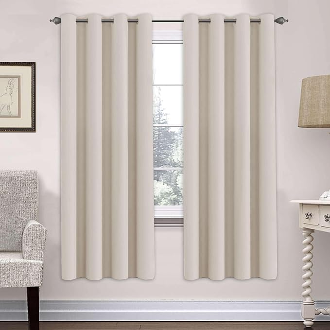 H.VERSAILTEX Ultra Soft Microfiber Thermal Insulated Antique Copper Grommet Blackout Curtains/Window Treatment Draperies 52 by 72 - Inch for Living Room/Bedroom, Set of 2 - Natural