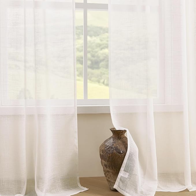 Joydeco Sheer Curtains for Living Room, Cream Curtains 90 Inches Long 2 Panels Set, Ivory Curtains Window Privacy Assured with Light Filtering(W52 x L90 Inch,Ivory)